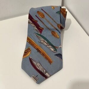 Light Blue Canoe & Paddle Pattern Silk Tie